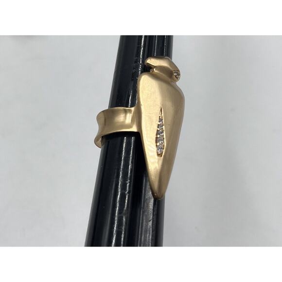 Kendra Scott SALLY Brass brushed Gold Tone Arrowhead Crystal Adj Ring Sz 6.75 - Picture 16 of 16